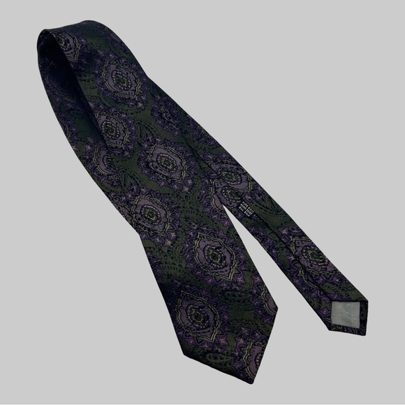 Vintage St. Remas Dark Green Paisley Pattern  Silk Neck Tie Made in Italy - Picture 1 of 6